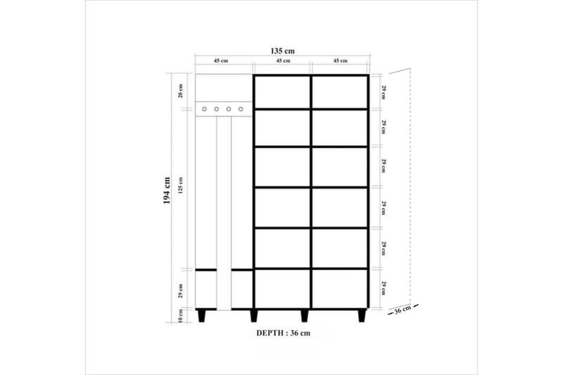 STENBYN Klädförvaring 135 cm Brun - Brun/Röd - Möbelset för hall & entré