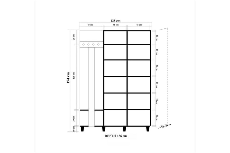STENBYN Klädförvaring 135 cm Brun - Brun/Vit - Möbelset för hall & entré