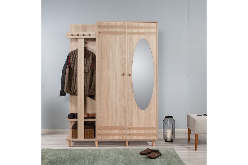 STENBYN Klädförvaring 135 cm Brun - Brun/Vit - Möbler - Hall & entré - Möbelset för hall & entré