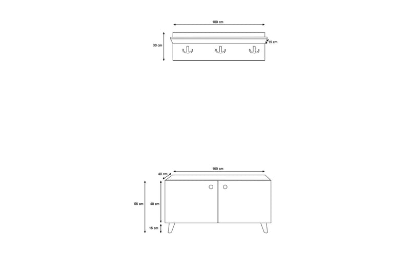URGHHAM Hallmöbelset 40x100 cm Natur/Vit - Möbler - Hall & entré - Möbelset för hall & entré