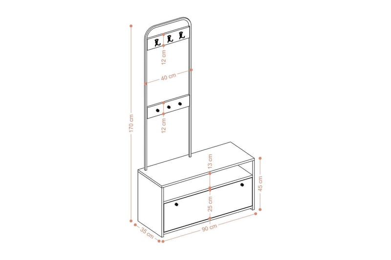 Orlis Hallmöbelset - Valnöt/Svart - Möbler - Hall & entré - Möbelset för hall & entré