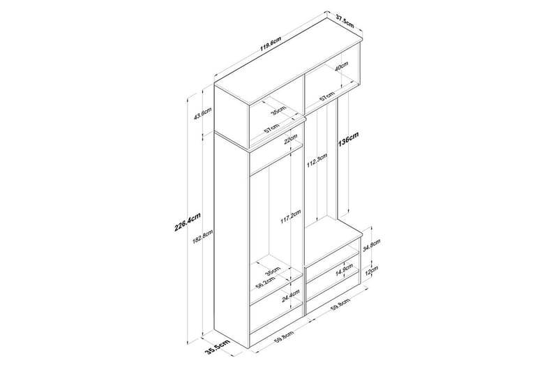Quorra Hallmöbelset - Valnöt/Vit - Möbler - Hall & entré - Möbelset för hall & entré