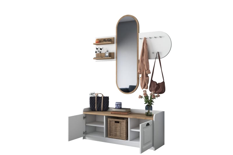 Ronnric Hallmöbelset Vit/Brun - Hanah Home - Möbler - Hall & entré - Möbelset för hall & entré