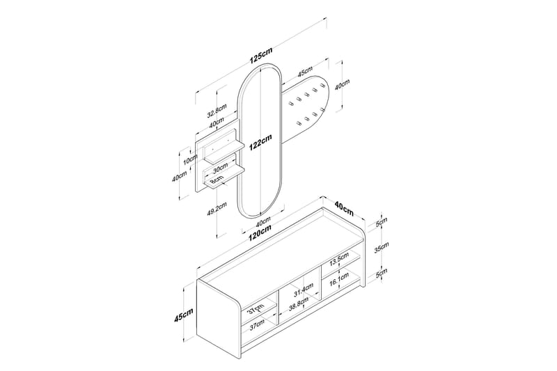 Ronnric Hallmöbelset Vit/Brun - Hanah Home - Möbler - Hall & entré - Möbelset för hall & entré