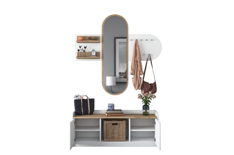 Ronnric Hallmöbelset Vit/Brun - Hanah Home - Möbler - Hall & entré - Möbelset för hall & entré
