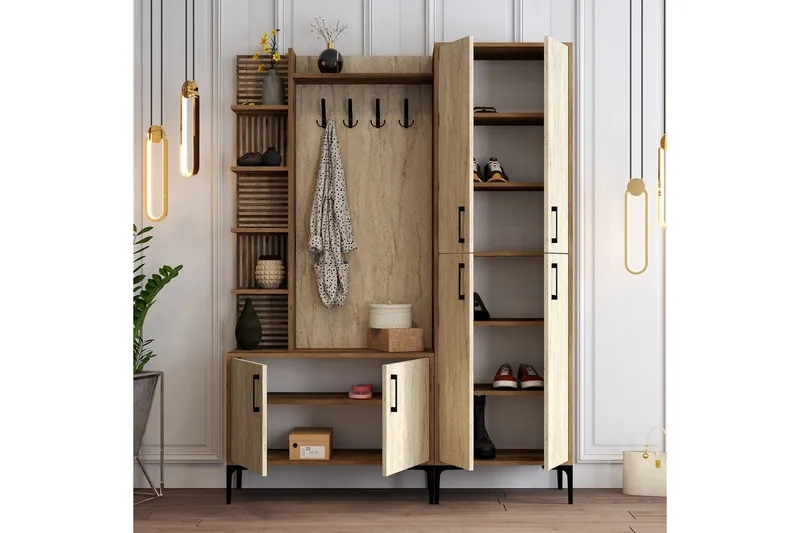 Schmida Hallmöbelset - Valnöt/Beige - Möbler - Hall & entré - Möbelset för hall & entré