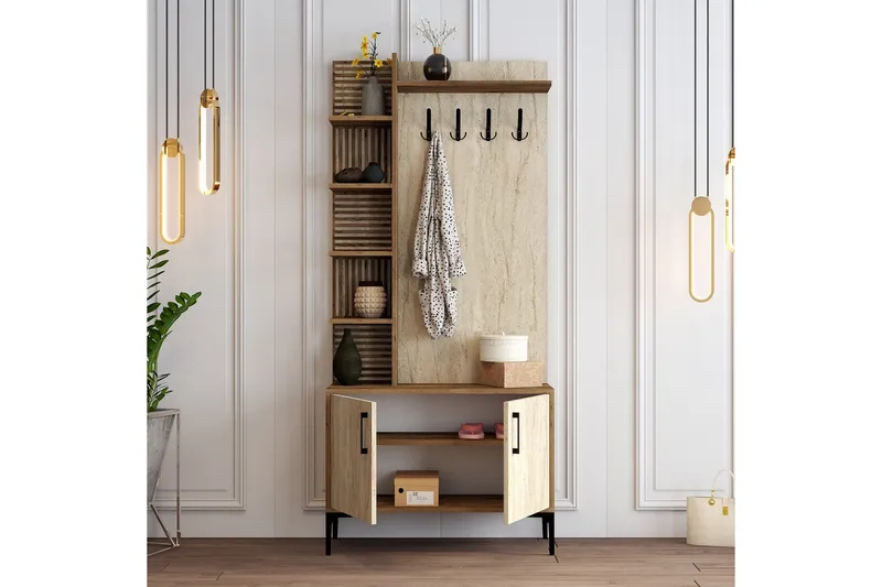 Schmida Hallmöbelset - Valnöt/Beige - Möbler - Hall & entré - Möbelset för hall & entré