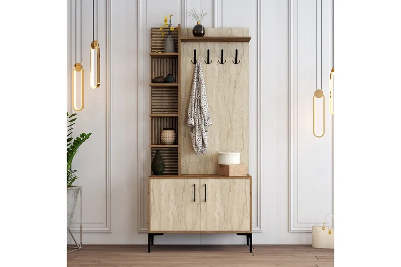 Schmida Hallmöbelset - Valnöt/Beige - Möbler - Hall & entré - Möbelset för hall & entré