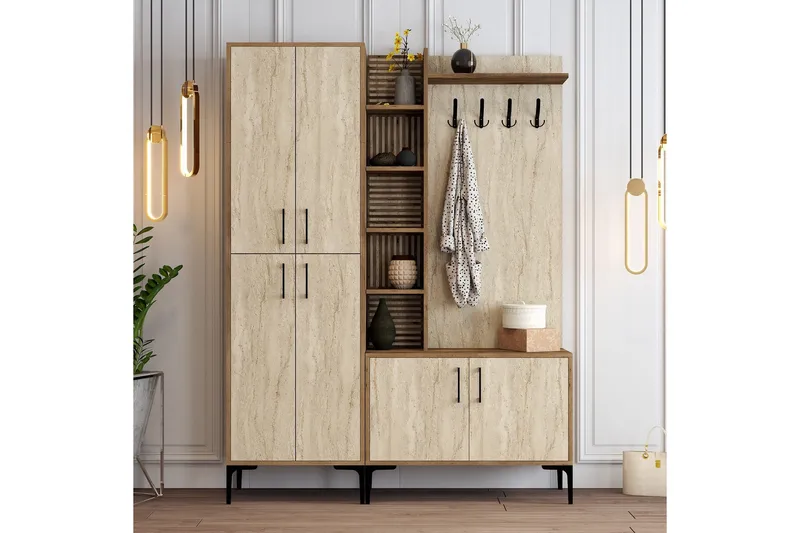 Schmida Hallmöbelset - Valnöt/Beige - Möbler - Hall & entré - Möbelset för hall & entré