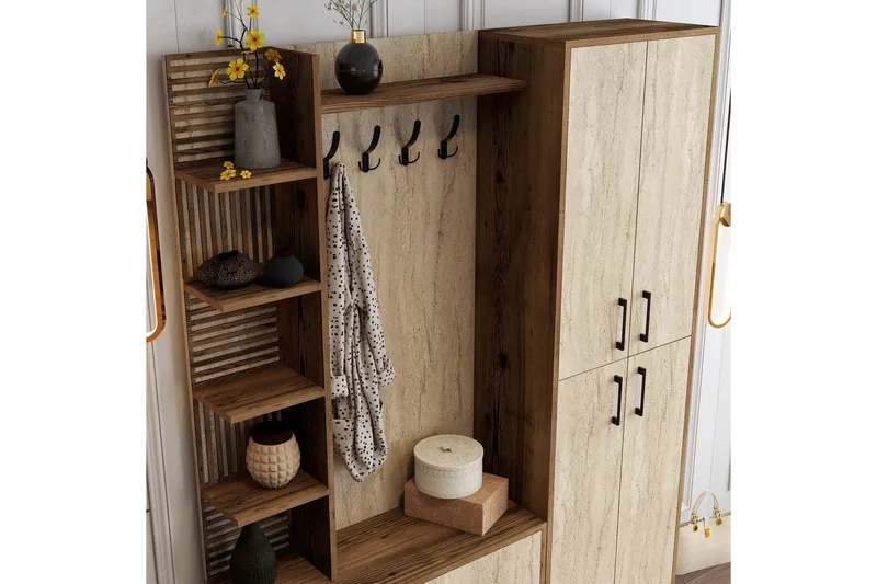 Schmida Hallmöbelset - Valnöt/Beige - Möbler - Hall & entré - Möbelset för hall & entré