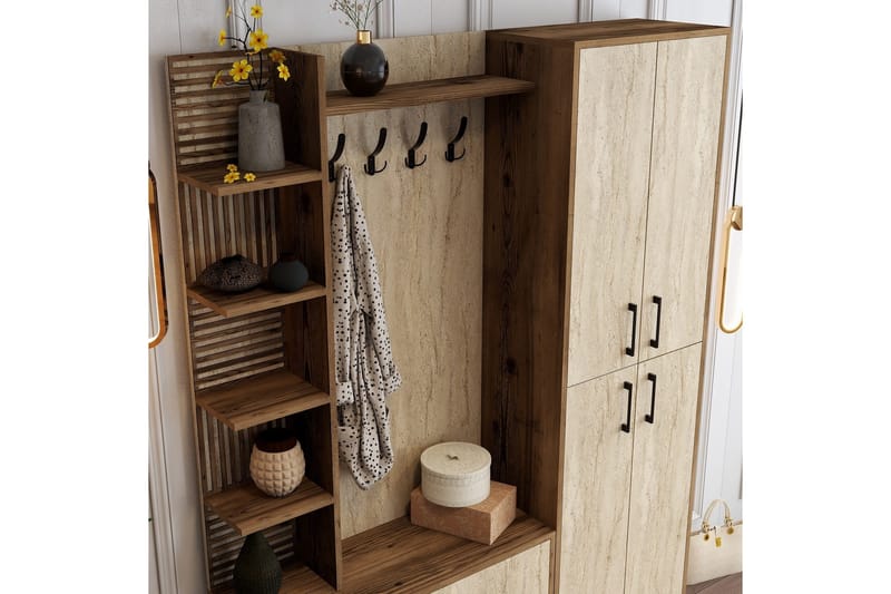 Schmida Hallmöbelset - Valnöt/Beige - Möbler - Hall & entré - Möbelset för hall & entré