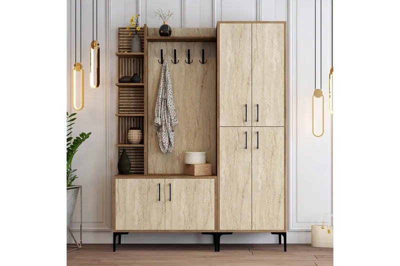 Schmida Hallmöbelset - Valnöt/Beige - Möbler - Hall & entré - Möbelset för hall & entré