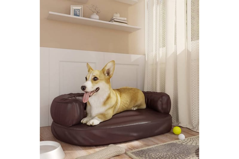 Ergonomisk hundbädd brun 60x42 cm konstläder - Brun - Hundbädd & hundsäng