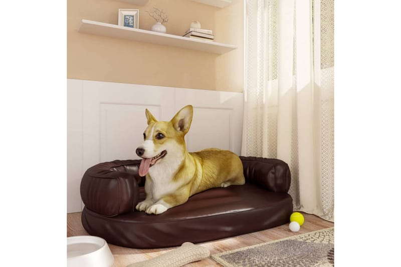 Ergonomisk hundbädd brun 75x53 cm konstläder - Brun - Hundbädd & hundsäng