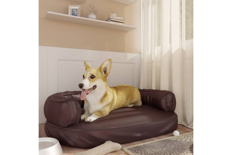 Ergonomisk hundbädd brun 88x65 cm konstläder - Brun - Hundbädd & hundsäng
