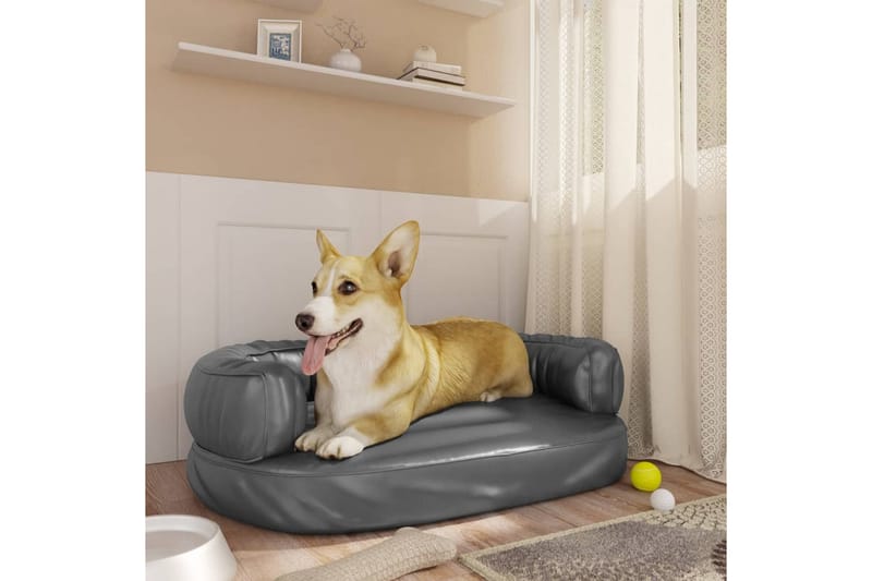 Ergonomisk hundbädd grå 60x42 cm konstläder - Grå - Hundbädd & hundsäng