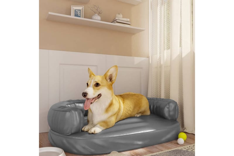 Ergonomisk hundbädd grå 75x53 cm konstläder - Grå - Hundbädd & hundsäng