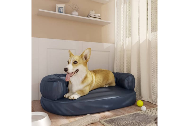 Ergonomisk hundbädd mörkblå 60x42 cm konstläder - Blå - Hundbädd & hundsäng