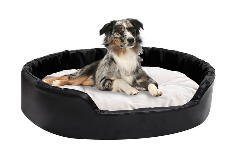 Hundbädd svart och beige 90x79x20 cm plysch och konstläder - Svart - Hundbädd & hundsäng
