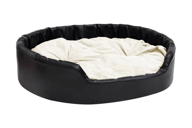 Hundbädd svart och beige 99x89x21 cm plysch och konstläder - Svart - Möbler - Husdjursmöbler - Hundmöbler - Hundbädd & hundsäng