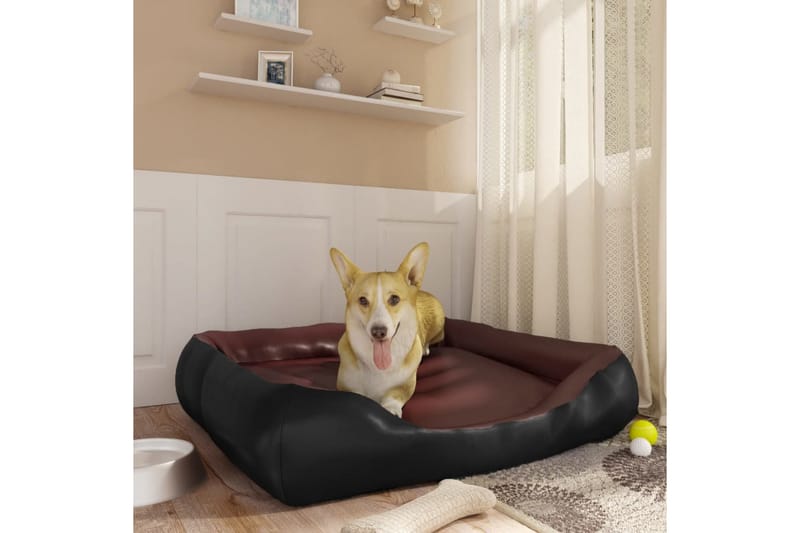 Hundbädd svart och brun 80x68x23 cm konstläder - Svart - Hundbädd & hundsäng