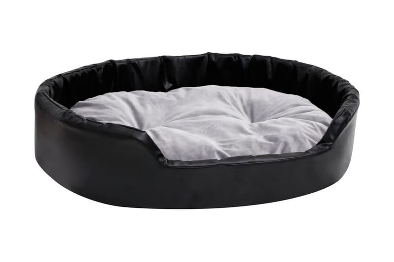 Hundbädd svart och grå 90x79x20 cm plysch och konstläder - Svart - Möbler - Husdjursmöbler - Hundmöbler - Hundbädd & hundsäng