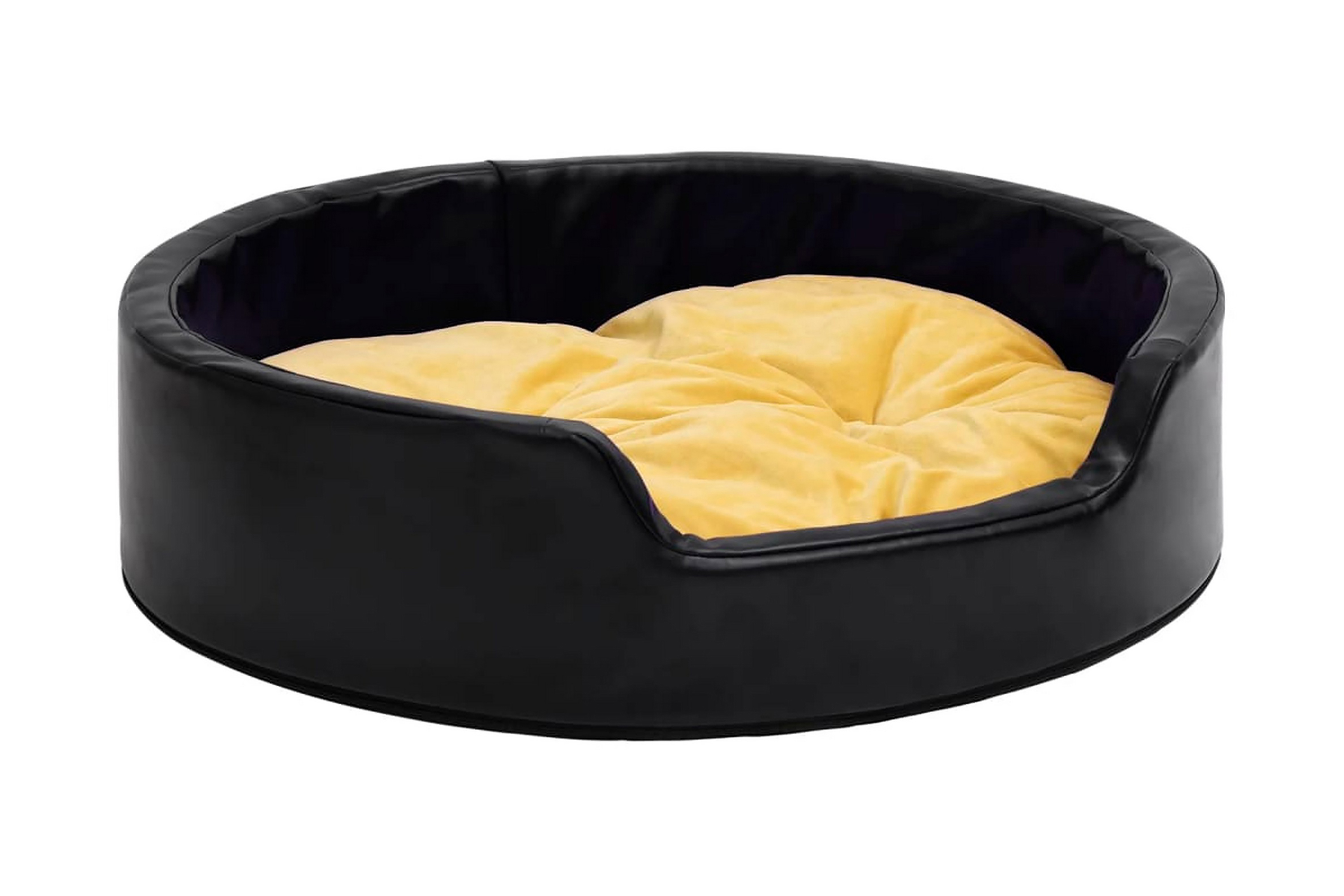 Hundbädd svart och gul 99x89x21 cm plysch och konstläder – Svart