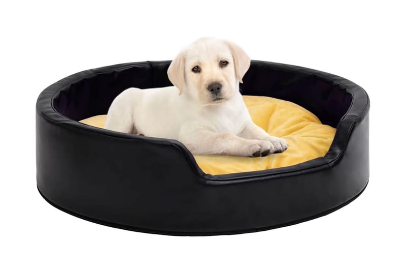 Hundbädd svart och gul 99x89x21 cm plysch och konstläder - Svart - Hundbädd & hundsäng