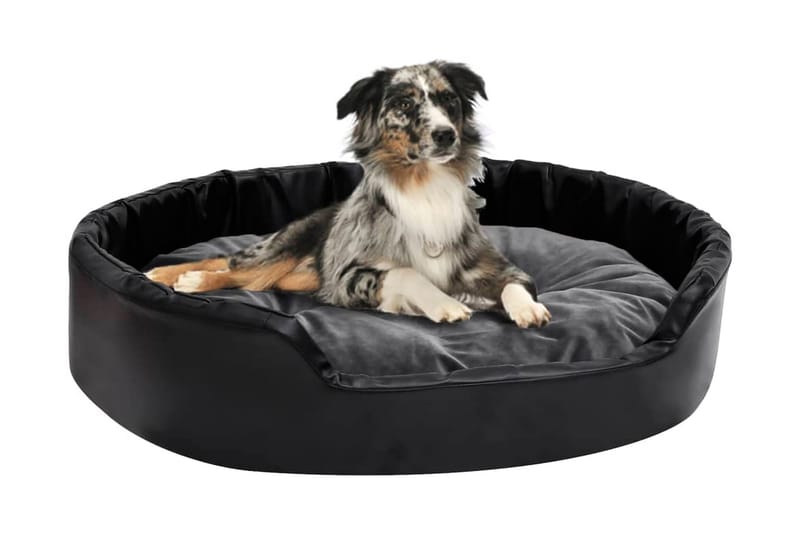 Hundbädd svart och mörkgrå 90x79x20 cm plysch och konstläder - Svart - Hundbädd & hundsäng