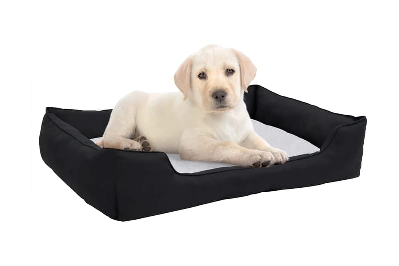Hundbädd svart och vit 85,5x70x23 cm fleece med linnelook - Svart - Hundbädd & hundsäng
