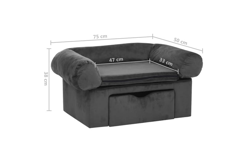 Hundsoffa med låda mörkgrå 75x50x38 cm plysch - Grå - Möbler - Husdjursmöbler - Hundmöbler - Hundbädd & hundsäng