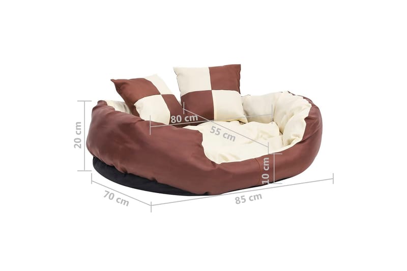 Vändbar och tvättbar hundsäng brun och gräddvit 85x70x20 cm - Brun - Möbler - Husdjursmöbler - Hundmöbler - Hundbädd & hundsäng