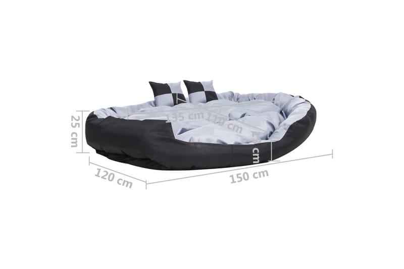 Vändbar och tvättbar hundsäng grå och svart 150 x 120 x 25 c - Grå - Möbler - Husdjursmöbler - Hundmöbler - Hundbädd & hundsäng