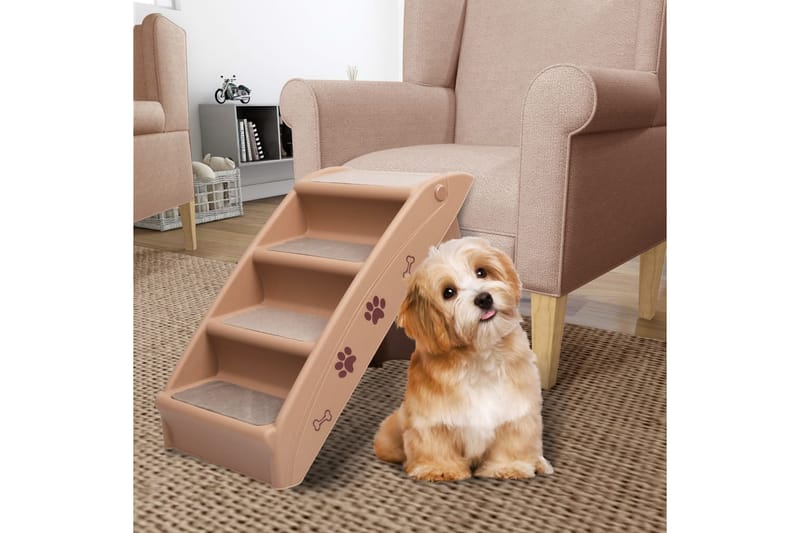 Hopfällbar hundtrappa brun 62x40x49,5 cm - Brun - Möbler - Husdjursmöbler - Hundmöbler - Hundtrappa