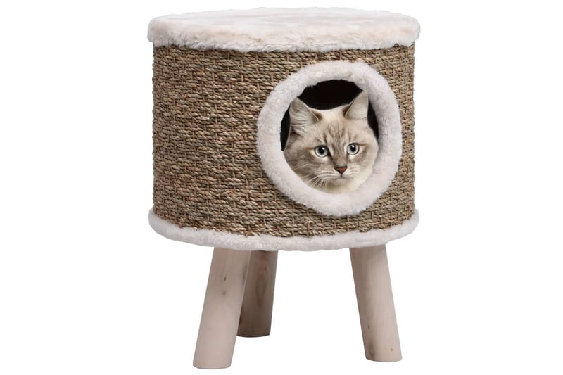 Kattkoja med träben 41 cm sjögräs - Brun - Möbler - Husdjursmöbler - Kattmöbler - Katthus & kattkoja