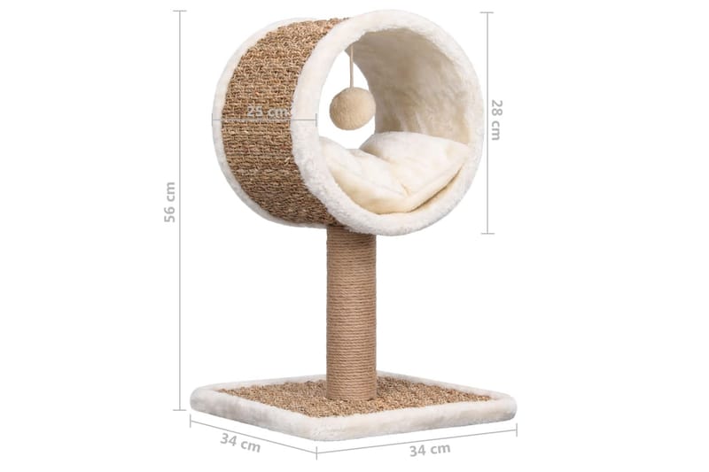 Kattmöbel med tunnel och leksak 56 cm sjögräs - Beige - Möbler - Husdjursmöbler - Kattmöbler - Katthus & kattkoja