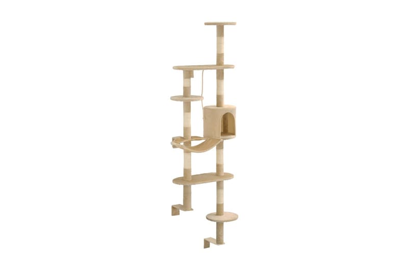 Katträd väggmonterat med klöspelare i sisal 194 cm beige - Beige - Möbler - Husdjursmöbler - Kattmöbler - Klösträd & klösmöbler