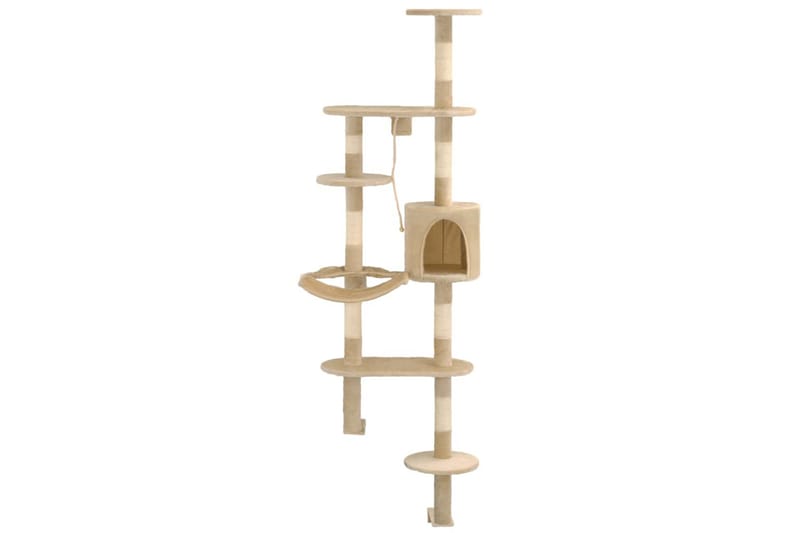 Katträd väggmonterat med klöspelare i sisal 194 cm beige - Beige - Klösträd & klösmöbler