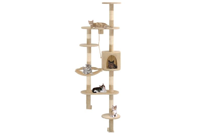 Katträd väggmonterat med klöspelare i sisal 194 cm beige - Beige - Möbler - Husdjursmöbler - Kattmöbler - Klösträd & klösmöbler
