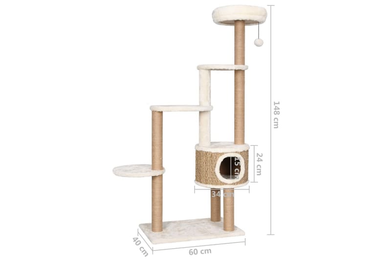 Klösträd med dyna och klöspelare 148 cm sjögräs - Beige - Möbler - Husdjursmöbler - Kattmöbler - Klösträd & klösmöbler