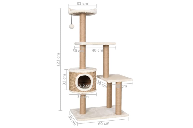 Klösträd med klöspelare 123 cm sjögräs - Beige - Möbler - Husdjursmöbler - Kattmöbler - Klösträd & klösmöbler