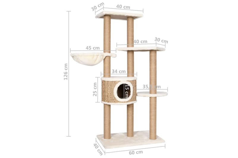 Klösträd med klöspelare 126 cm sjögräs - Beige - Möbler - Husdjursmöbler - Kattmöbler - Klösträd & klösmöbler