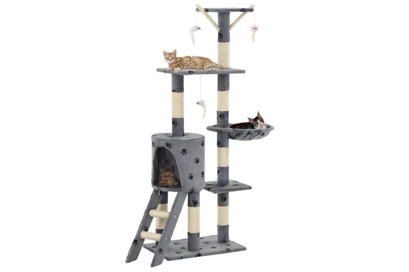 Klösträd med klöspelare i sisal 138 cm tassavtryck grå - Grå - Möbler - Husdjursmöbler - Kattmöbler - Klösträd & klösmöbler