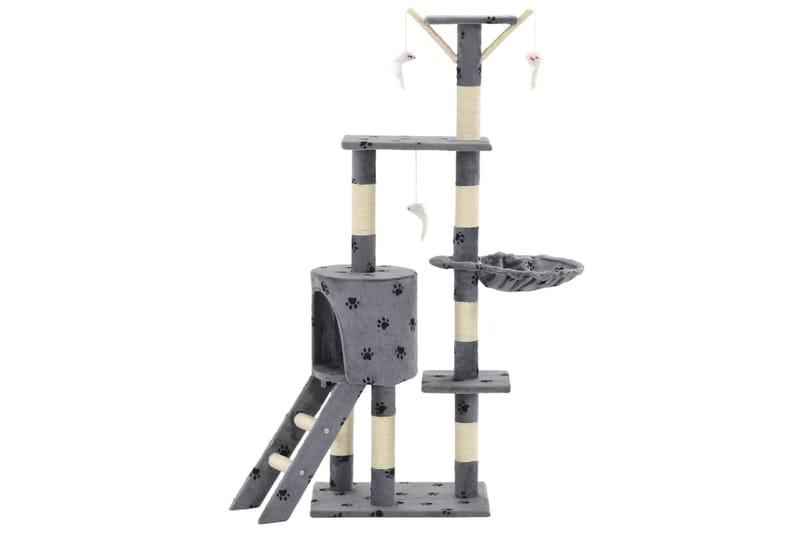 Klösträd med klöspelare i sisal 138 cm tassavtryck grå - Grå - Möbler - Husdjursmöbler - Kattmöbler - Klösträd & klösmöbler