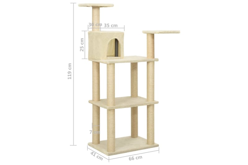 Klösträd med klöspelare i sisal gräddvit 119 cm - Vit - Möbler - Husdjursmöbler - Kattmöbler - Klösträd & klösmöbler