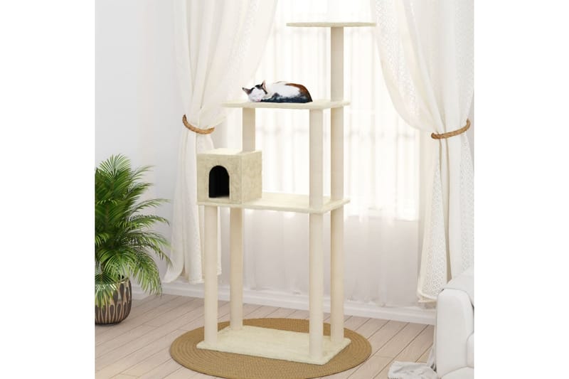 Klösträd med klöspelare i sisal gräddvit 147 cm - Vit - Möbler - Husdjursmöbler - Kattmöbler - Klösträd & klösmöbler