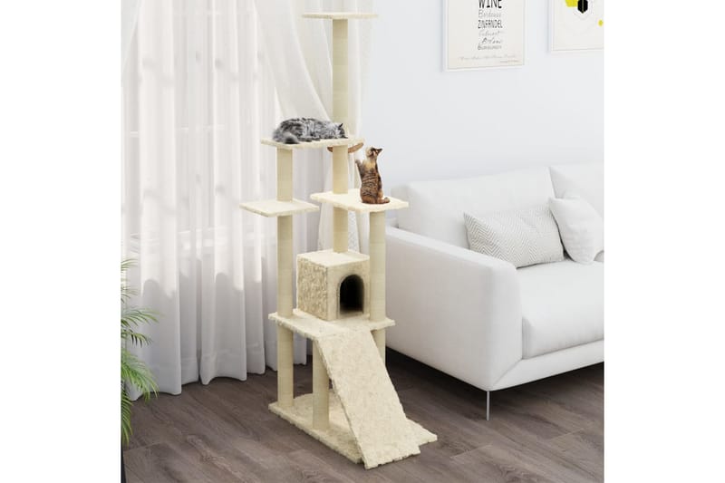 Klösträd med klöspelare i sisal gräddvit 155 cm - Vit - Möbler - Husdjursmöbler - Kattmöbler - Klösträd & klösmöbler