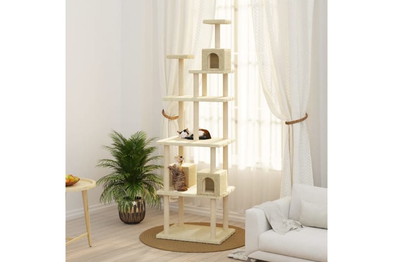 Klösträd med klöspelare i sisal gräddvit 188 cm - Kräm - Möbler - Husdjursmöbler - Kattmöbler - Klösträd & klösmöbler