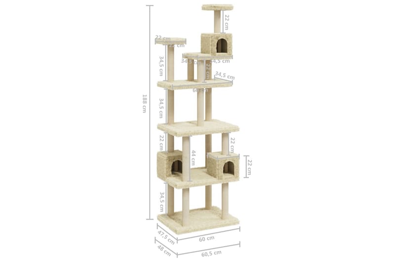Klösträd med klöspelare i sisal gräddvit 188 cm - Kräm - Möbler - Husdjursmöbler - Kattmöbler - Klösträd & klösmöbler