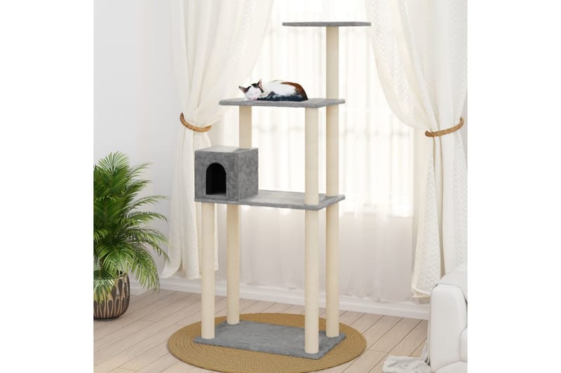 Klösträd med klöspelare i sisal ljusgrå 147 cm - Grå - Möbler - Husdjursmöbler - Kattmöbler - Klösträd & klösmöbler